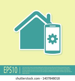 Green Smart home - remote control system icon isolated on yellow background. Vector Illustration