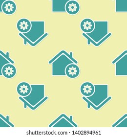Green Smart home settings icon isolated seamless pattern on yellow background. Remote control. Vector Illustration
