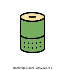 Icono de altavoz inteligente verde con diseño de micrófono de control de voz en estilo minimalista plano