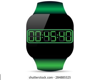 Green Smart watch with time.Vector