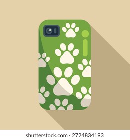 Caso de smartphone verde está mostrando um padrão de impressões de pata branca, tornando-se um presente perfeito para os amantes de animais de estimação