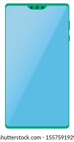 Green smartphone with glossy blue screen off. No frames.
Vector eps10, blue smartphone top, isolated on white.