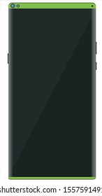Green smartphone with glossy screen off. No frames.
Vector eps10, blue smartphone top, isolated on white.
