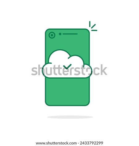 green smartphone icon like cloud computing with tick. flat trend modern logotype graphic simple design element isolated on white. concept of data synchronization or connect and mobile app pictogram