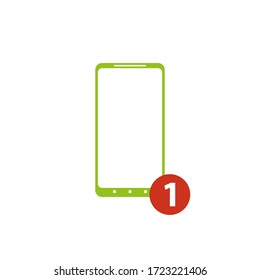 Green smartphone icon with one notification. Flat design.