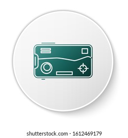 Green Smartphone and playing in game icon isolated on white background. Mobile gaming concept. White circle button. Vector Illustration