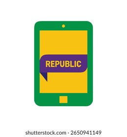 Green smartphone with yellow purple Republic banner Brazil Proclamação da Republica concept