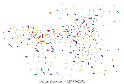 Green Smear Carnival White Background. Flying Paint Design. Vector Elements Backdrop. Rainbow Colored Paper FallingFestive Card.