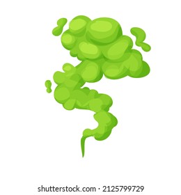 Green smell steam, toxic stink smoke, dust cloud or fart in comic cartoon style isolated on white background. Bad aroma scent.