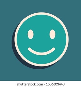 Green Smile face icon isolated on blue background. Smiling emoticon.  Vector Illustration
