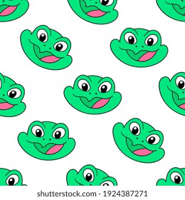 green smile frog seamless pattern textile print. Great for summer vintage fabric, scrapbooking, wallpaper, giftwrap. repeat pattern background design