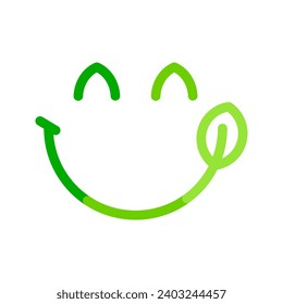 Green smile, happy, go green. Eco friendly. Simple flat line art concept. Icon. Vector file.