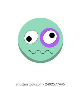 Green smiley with a bruise. Cartoon emoji. Vector illustration
