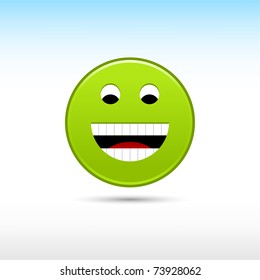 Green smiley face web 2.0 button with gray drop shadow on white background