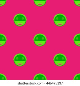 The green smiley on a bright pink background. Seamless pattern. Vector. Fabric. Packing.