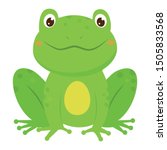 Green smiling childish frog. Cartoon style. Vector illustration