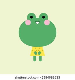 Una rana infantil verde sonriente está de pie. Estilo de caricatura. Ilustración vectorial.