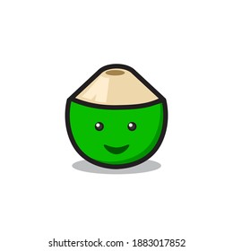 green smiling coconut fruit icon design for template.