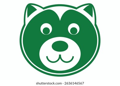 Green smiling dog face vector illustration with rounded shapes and transparent background