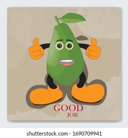 Green smiling emoji face. Cartoon character