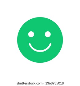 Green smiling emoticon. Vector EPS10 flat icon of excellent mood. Happy face expression as sign of happiness, well-being, satisfaction. Smiley for social media, mood tracker, quality assessment.