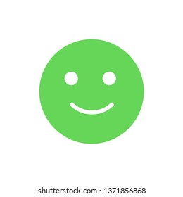 Green smiling emoticon. Vector EPS10 flat icon of good mood. Glad face expression as sign of delight, well-being, satisfaction. Smile for social media, mood tracker, quality assessment.