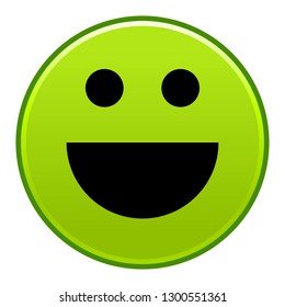 Green smiling face cheerful happy emoticon isolated on white background. The graphic element for design saved as a vector illustration in the EPS file format.