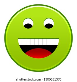 Green smiling face cheerful happy emoticon isolated on white background. The graphic element for design saved as a vector illustration in the EPS file format.
