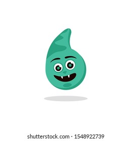 Green smiling monster in the shape of drop. Flat vector character.