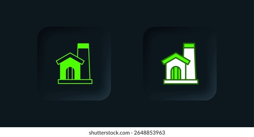Icono de interior de taller de herrería verde aislado sobre fondo negro. Botón cuadrado negro. Vector