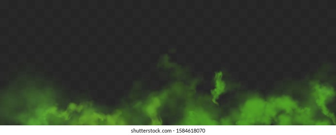 Green smog or fog clouds. Stink bad smell, smoke or stench gases. Vector realistic border of chemical toxic vapour isolated on transparent background