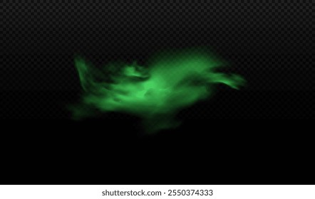 Green smoke, bad smell smog. Stink cloud fume, stench poison gases. Vector realistic chemical toxic fog. Breath or sweat odor isolated on transparent background. Whiff or steaming vapor