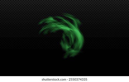 Green smoke, bad smell smog, steam waves. Vector realistic stink cloud of stench poison gas, chemical toxic vapor flow. Curve fog or mist isolated on transparent background