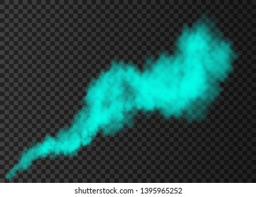 Green smoke burst  isolated on transparent background.  Color steam explosion special effect.  Realistic  vector  column of  fire fog or mist texture .