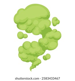 Green smoke cloud. Cartoon stream clouds, comic dust steaming, bright cloud puffs flat vector illustration icon. Steaming dust puff.
