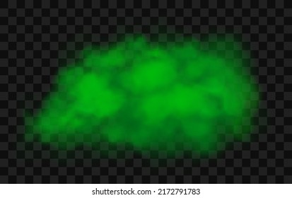 Green smoke, fog or gas cloud. Realistic 3d vector illustration isolated on transparent background