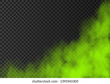 Green smoke  isolated on transparent background.  Steam special effect.  Realistic  colorful vector fire fog  or mist texture. 