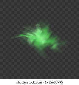 Green smoke isolated on transparent background. Realistic green bad smell, magic mist cloud, chemical toxic gas, steam waves. Realistic vector illustration