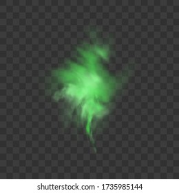 Green smoke isolated on transparent background. Realistic green bad smell, magic mist cloud, chemical toxic gas, steam waves. Realistic vector illustration