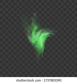 Green smoke isolated on transparent background. Realistic green bad smell, magic mist cloud, chemical toxic gas, steam waves. Realistic vector illustration