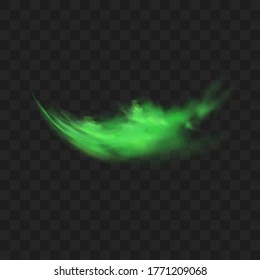 Green smoke isolated on transparent background. Realistic green bad smell, magic mist cloud, chemical toxic gas, steam waves. Realistic vector illustration
