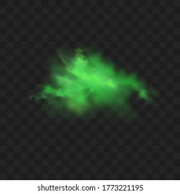 Green smoke isolated on transparent background. Realistic green bad smell, magic mist cloud, chemical toxic gas, steam waves. Realistic vector illustration