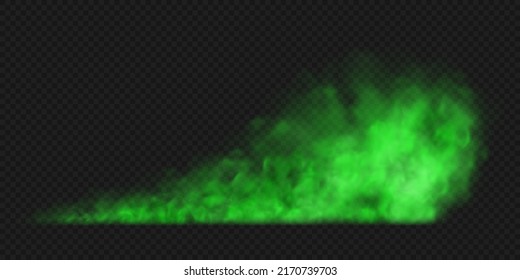 Green smoke or mist isolated on transparent background. Realistic green bad smell. Magic mist cloud. Chemical toxic gas. Realistic vector illustration