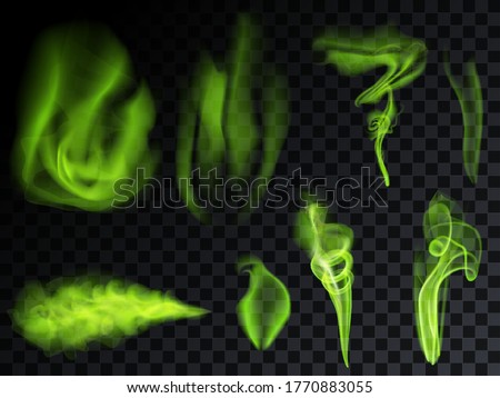 Green smoke set on transparent background. Bad smells most toxic smog. Stock vector illustration