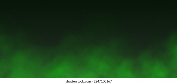 Green smoke, toxic cloud, realistic chemical gas, bad odour concept isolated on dark background. Vector illustration.