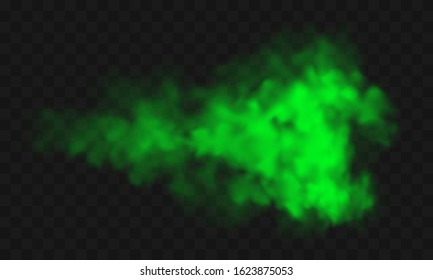 Green smoke, unpleasant bad smell, toxic gas realistic vector illustration. Green stink cloud, smog or chemical vapor, stench haze color spray isolated on transparent background, indian holi paint