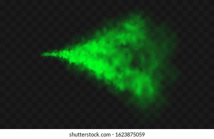 Green smoke, unpleasant bad smell, toxic gas realistic vector illustration. Green stink cloud, smog or chemical vapor, stench haze color spray isolated on transparent background, indian holi paint