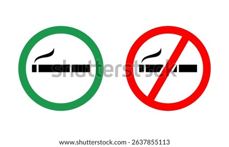 Green smoking area and red no smoking area cigarette circle sign icon flat vector design