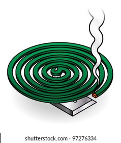 A green smoking mosquito coil.