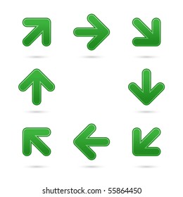 Green smooth arrow sign web 2.0 button. Colorful shapes with shadow on white background